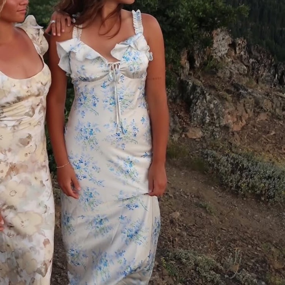 Free People Floral Blue and White Maxi Women's Dress Small